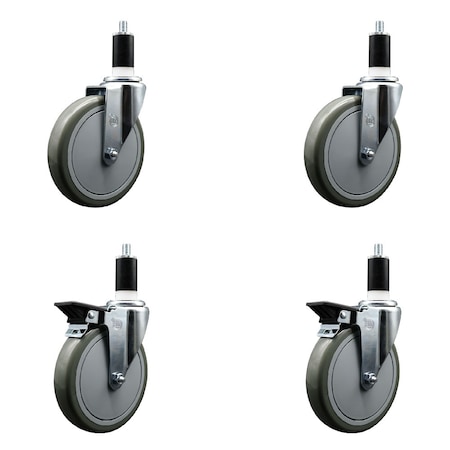 Service Caster 6'' Gray Poly Wheel Swivel 1-3/8'' Expanding Stem Caster Set 2 Brakes, 4PK SCC-EX20S614-PPUB-2-PLB-2-138
